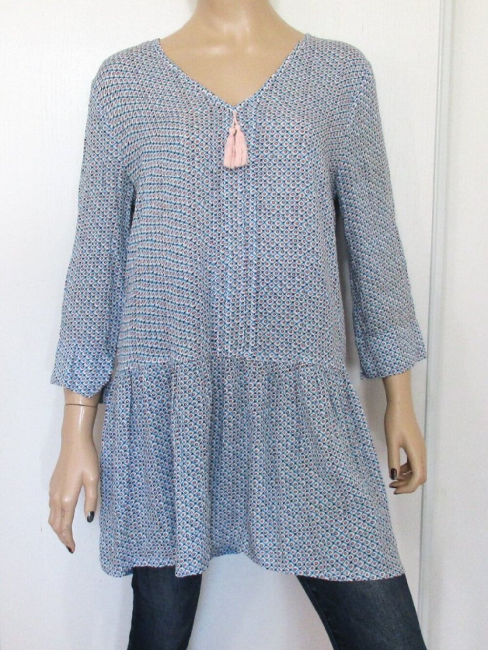 LUCKY BRAND Top Size Small White Print Tunic Blouse